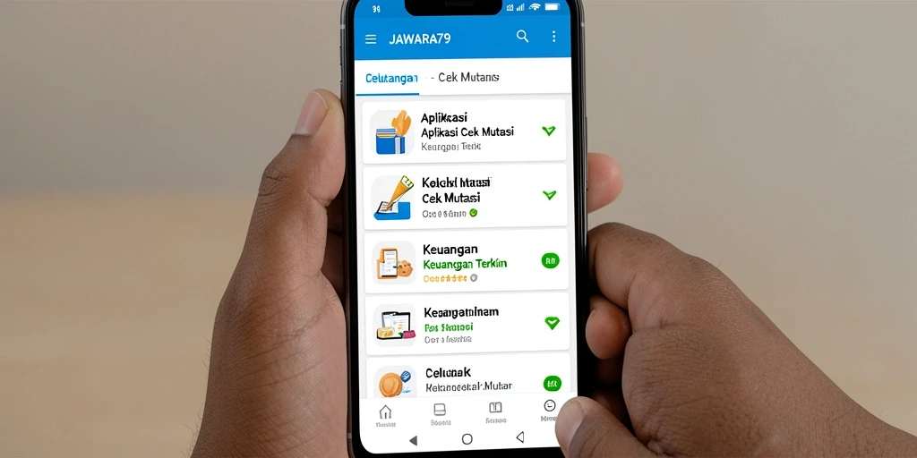 Tampilan antarmuka aplikasi JAWARA79 untuk Cek Mutasi keuangan.