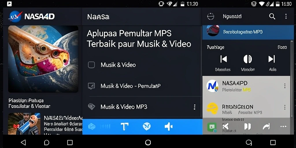 Tampilan antarmuka aplikasi Pemutar MP3 NASA4D yang modern dan intuitif.