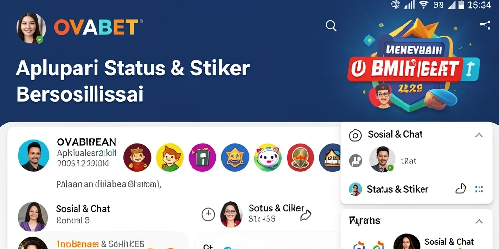 Antarmuka OVABET menampilkan koleksi stiker dan status yang menarik.
